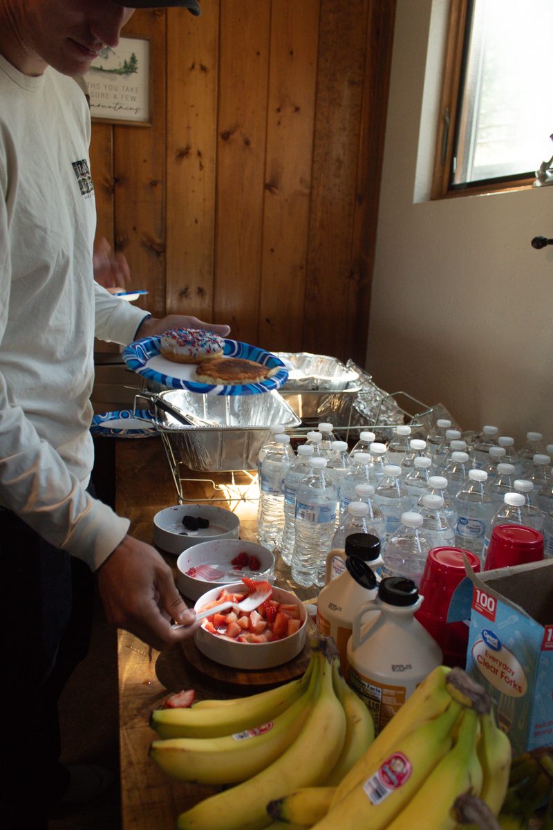 Gathered around food